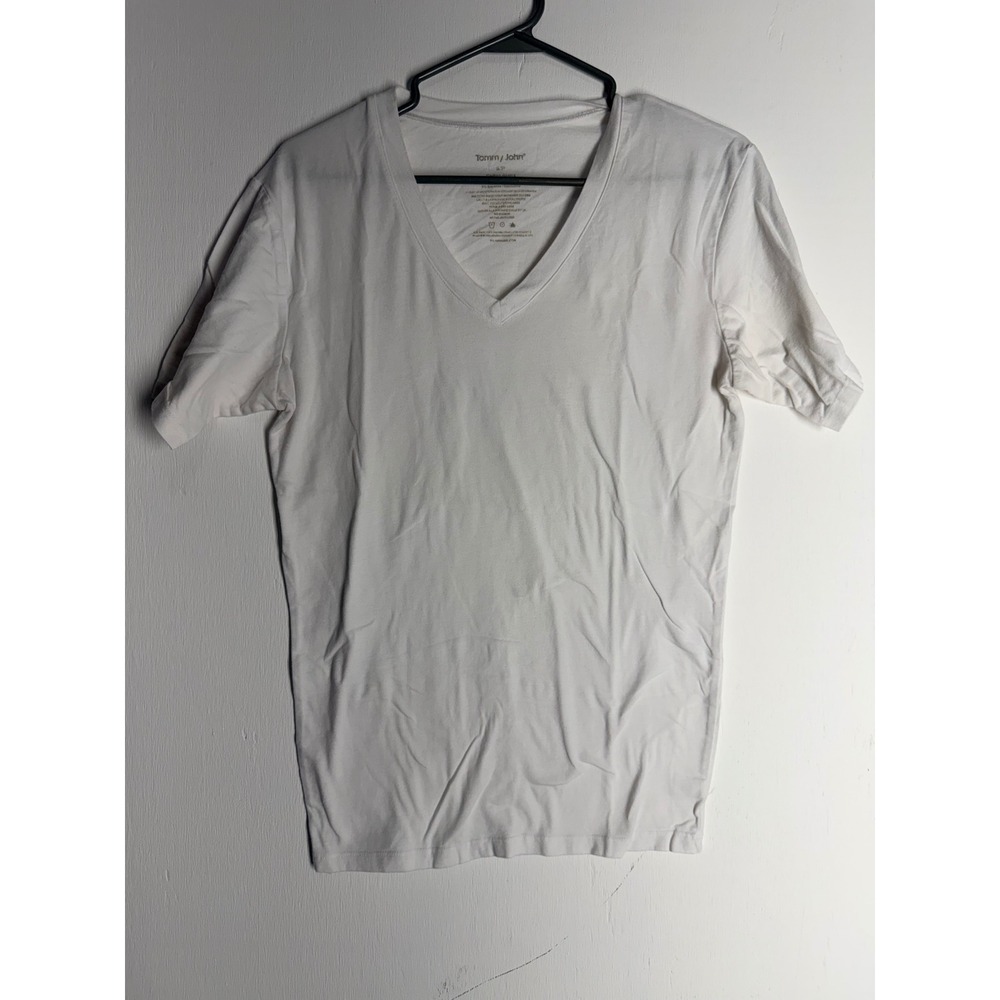 Tommy John Mens White V-Neck Undershirt Cotton Basics Short Sleeve Tee Size S
